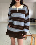 Ritz Color Matching Collar Stripe Brush Knit