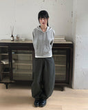 Cookie Stripe Cut Balloon Fit Wide Cotton Long Pants