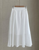 French Check See-Through Banding Flare Long Skirt