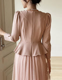 Crete color matching pleated tulle one-piece