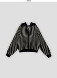 Sheer Stripe Hood Knit Zip-Up