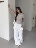 Bow Halter Layered Off-Shoulder Short Sleeve T-Shirt