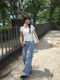 [Corsage scarf set] Vian Flower Shirring Short Sleeve T-shirt