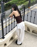 [with pad/adjustable straps] Cheeky back banding layered lace color matching shirring sleeveless