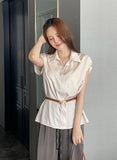 Roan Open Collar Cap Sleeve Blouse