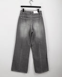 Watone Back Cut Washing Gray Long Wide Denim Pants