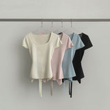 Back Ribbon Point Cut Waist Narrow Summer Knit