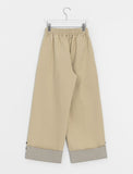 Monique Check Color Matching Cotton Wide Banding Pants