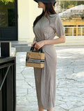 Ennis Pleated Wrap Strap Long One Piece
