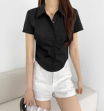 Slim Fit Span Crop Short Sleeve Shirt