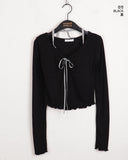 Chilling Balletcore Shirring Ribbon Wave Sleeveless All-in-One Long-Sleeved T-shirt