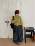 [BAONHAUS] Dendoru Ribbon Dot Raw Denim Pleats Wrap Skirt
