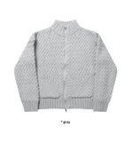 LATTICE OVER KNIT ZIP-UP