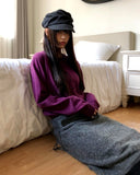 Uran bean button round neck long sleeve cardigan