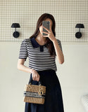Romans Collar Color Matching Stripe Knit