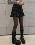 Ribbon string slit button stripe skirt
