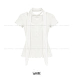 [Scarf SET] Mocha Lace Ribbed Short Sleeve Set