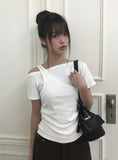 Cannon Layered Shirring Off-Shoulder T-Shirt