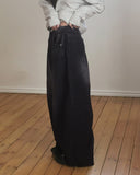 Asean side pintuck snap wide denim pants