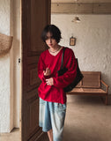 Bone linen V-neck knit