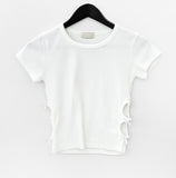 Pindel ribbon slit short-sleeved T-shirt