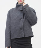 Mean high neck wool handmade short coat