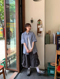 [unisex] Bubblet Stripe Linen Over Short Sleeve Shirt