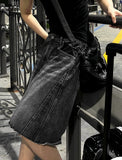 Adjust cut black denim bermuda pants