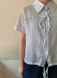 Felnas Stripe Ribbon Short Sleeve Blouse
