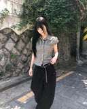 Coated Check Short Sleeve Blouse
