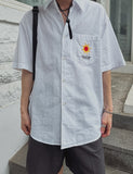 Britain embroidery linen half shirt