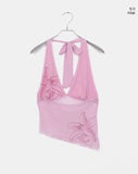 Ruin Flower Printing See-Through Halter Neck Sleeveless