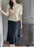 Marisa Short Sleeve Puff Unbalanced Wrap Blouse