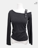 Wondeun Stripe One-Shoulder T-Shirt