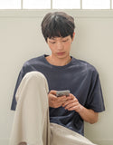 Slub Half U-Neck Short Sleeve T-Shirt