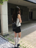 Cordon Summer Ribbon Shirring Button Sleeveless Blouse