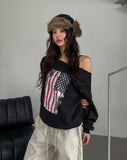 Vintage Flag Off-Shoulder Sweatshirt