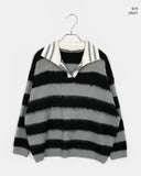 Keru stripe color matching collar knit