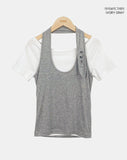 Dender Button Halter Short Sleeve T-shirt