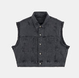 Cutting crack damage over denim vest