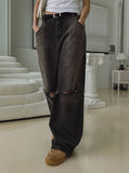 cross damage banding denim pants