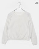 Nilla cut-out round neck button long-sleeved cardigan
