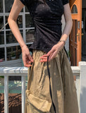 Star shirring strap two-way boat neck short sleeve