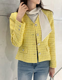 Bowl Check V-Neck Pearl Tweed Jacket