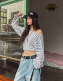 Dewey stripe off-shoulder long sleeves