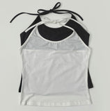 Flower Pattern Halterneck Sleeveless Short Sleeve Blouse Set