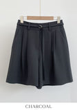Dinet High-Waist Pintuck Shorts Slacks (Belt Set)