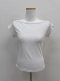 Boat Neck Rib Cap Sleeve T-shirt