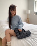 Burm Big Bean Button Round Neck Long Sleeve Knit Cardigan