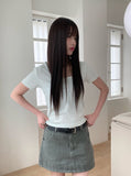 Shudi Stripe Lace Square Neck Short Sleeve T-Shirt